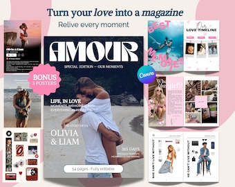 Premium Customizable Couple Magazine Template on Canva — Romantic Gift for Couples + 3 Posters Included