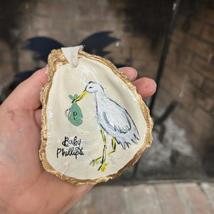 baby stork Christmas oyster shell ornament keepsake pregnancy