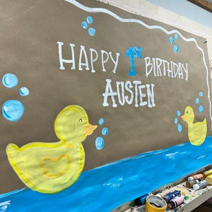 One lucky duck birthday party hand painted banner