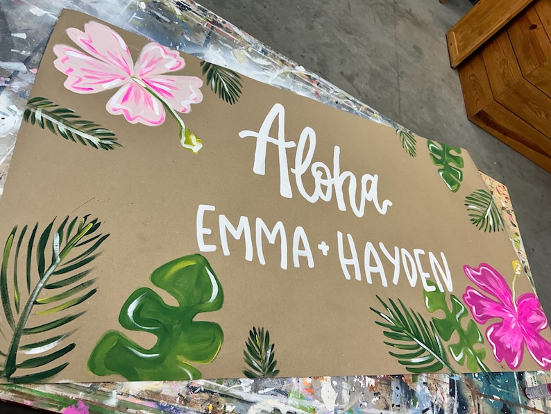Tropical Hibiscus Aloha Hand Painted Banner Birthday Shower - Etsy