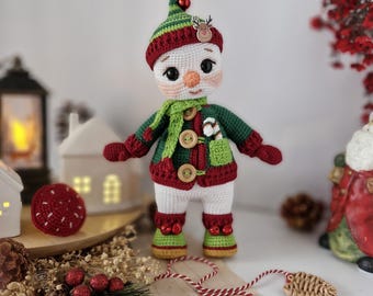 Patrón de ganchillo para muñeco de nieve amigurumi en PDF, tutorial de muñeco de invierno, ganchillo navideño, juguete fácil para las fiestas