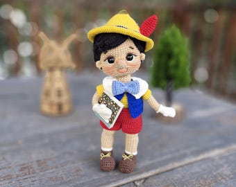 Patrón de Pinocho a crochet, marioneta de madera, amigurumi (PDF)