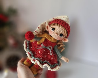 Elf Dorothy Amigurumi Doll – Large 24cm Crochet Plush – Red Green Yellow Soft Toy