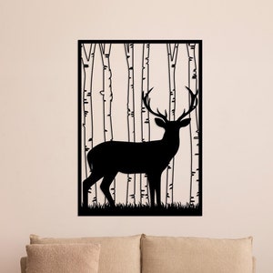 Silhouette di cervo in metallo da parete - Decorazione da parete rustica con foresta - Arte personalizzata con cervo in metallo tagliato al laser