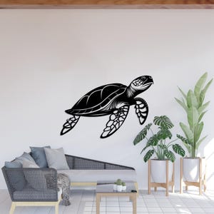 Art mural tortue en métal noir fait main - Décoration unique inspirée de la nature - Design tortue minimaliste moderne pour la maison ou le bureau, Caretta Caretta