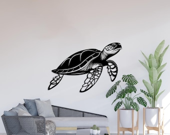 Black Metal Turtle Wall Art: 3D Shadow Effect, Coastal Decor