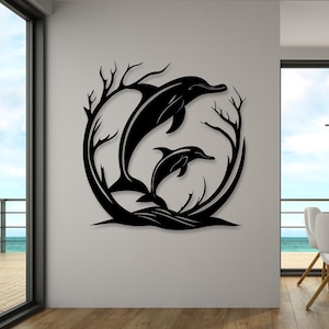 Metal Wall Art dolfijn - Oceaan dieren in het wild decor - zeedier silhouet - minimalistische dolfijnsculptuur