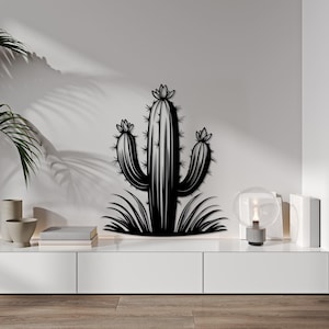 Metallkaktus-Wandkunst, schwarzes Saguaro-Kaktusdekor, modernes minimalistisches Metalldekor, Wüsten-südwestlicher Stahlwandbehang