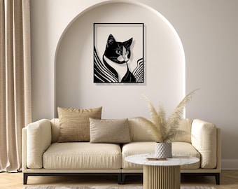 Minimalist Cat Metal Wall Art: Black Silhouette Home Decor
