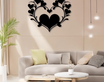 Romantic Metal Wall Decor - Heart with Flowers - 3D Wall Art for Bedroom