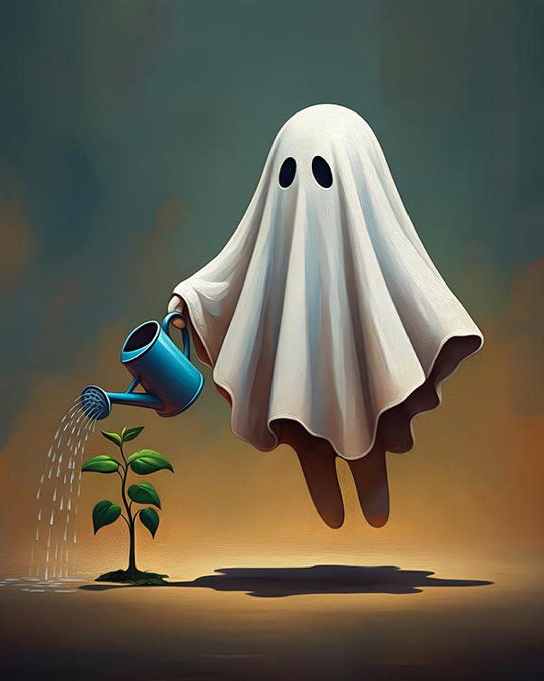 Gilbert the Ghost - Watering the Plant - Etsy