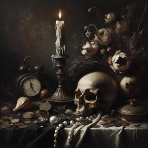 Victorian Dusk | Gothic Still Life | Dark Academia | Memento Mori | Victorian Wall Art | Skull Art | Macabre | Creepy Cool