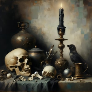 Victorian Dusk | Gothic Still Life | Dark Academia | Memento Mori | Victorian Wall Art | Skull Art | Macabre | Creepy Cool