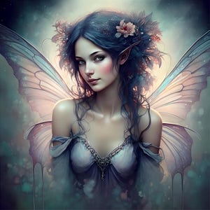 Seraphella | Watercolor Fairy Art | Serene, Nature-Inspired Digital Download | Ethereal Fantasy Wall Decor | Whimsical Faerie Art | Clip Art