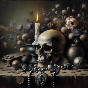 Victorian Dusk | Gothic Still Life | Dark Academia | Memento Mori | Victorian Wall Art | Skull Art | Macabre | Creepy Cool
