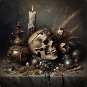 Victorian Dusk | Gothic Still Life | Dark Academia | Memento Mori | Victorian Wall Art | Skull Art | Macabre | Creepy Cool