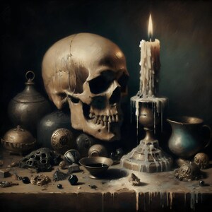 Victorian Dusk | Gothic Still Life | Dark Academia | Memento Mori | Victorian Wall Art | Skull Art | Macabre | Creepy Cool