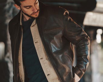 Rainier Moto Lederjacke in Cracked Braun
