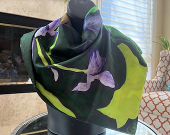 Iris Print Silk Scarf