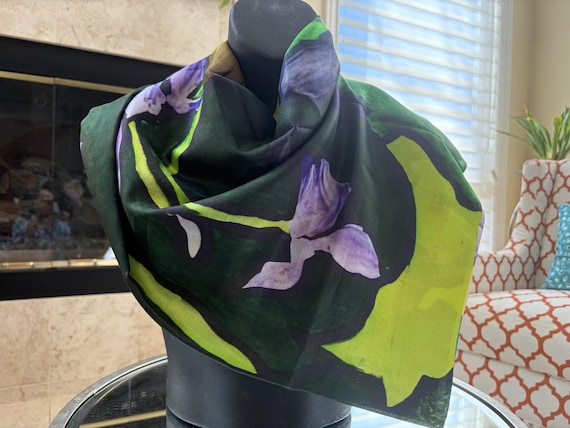 Iris Print Silk Scarf