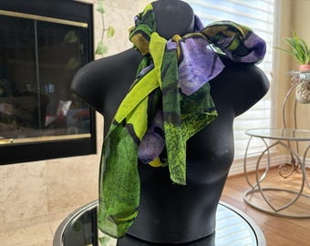 Iris Print Chiffon Scarf