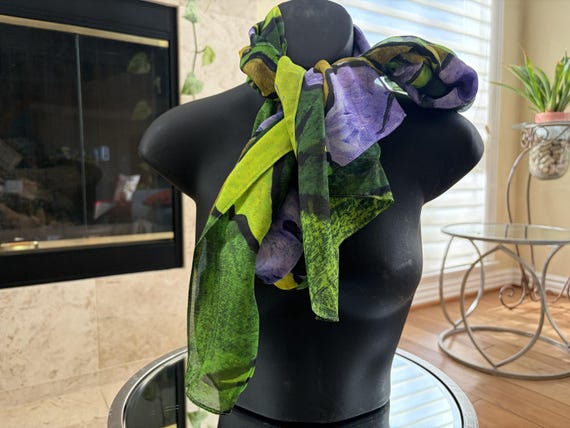 Iris Print Chiffon Scarf