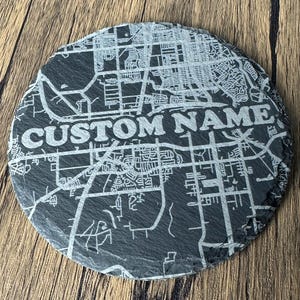 Custom Map Coaster, Personalized Slate Coaster, City or Neighborhood Map, Custom Name Gift, Housewarming or Wedding Gift