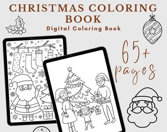 65+ Christmas Coloring Pages Printable, Kids Coloring Practice, Christmas 100 Pages Coloring Book Digital Download, Xmas Activity For Kids