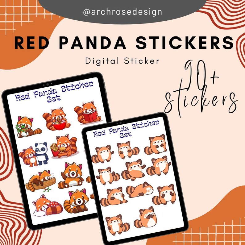 Red Panda Stickers, Cute Kawaii Sticker Pack, 90+ Planner, Scrapbook ...