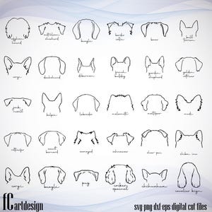 Dog Breed Ears SVG | Hand Drawn | Dog ears outline bundle | Svg Clipart bundle | Line art | Tattoo Design | PNG bundle | Commercial Use