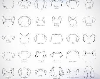 Dog Breed Ears SVG | Hand Drawn | Dog ears outline bundle | Svg Clipart bundle | Line art | Tattoo Design | PNG bundle | Commercial Use