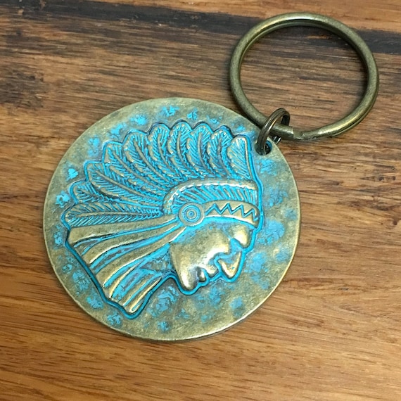Native Indian Keychain Made in Pewter Metal With a Patina Etsy