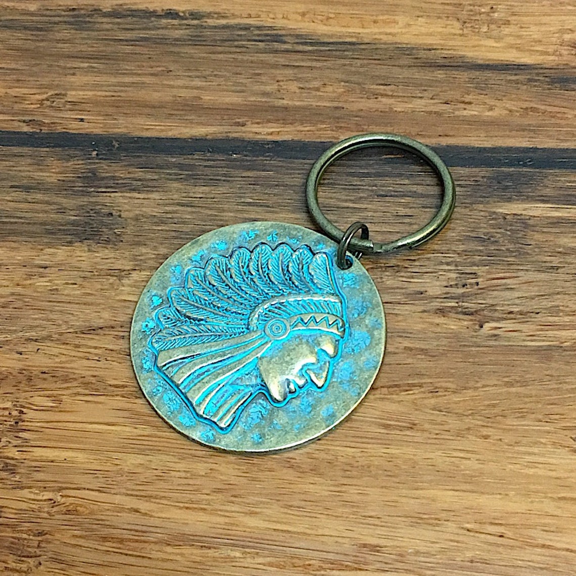 Native Indian Keychain Made in Pewter Metal With a Patina Etsy