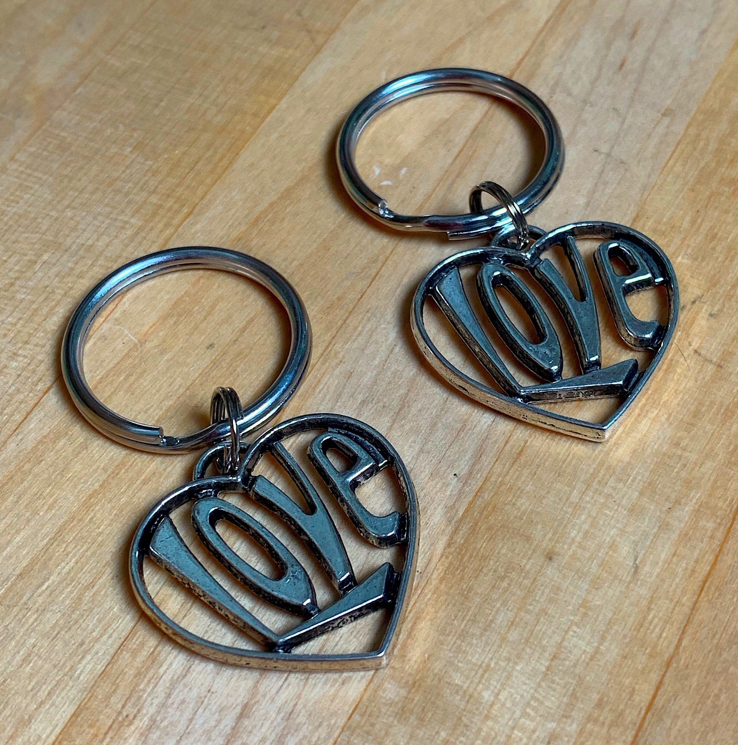 Pewter keychain in a heart shape set of 2 Etsy