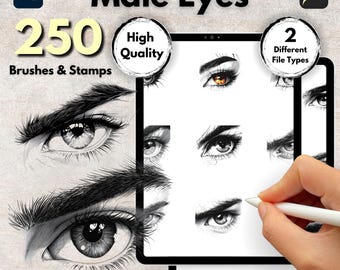 250 manliga ögonborstar, manliga ögon Procreate & Photoshop-borstar, manliga ögonborstar, ögonborstar, penslar, digitala