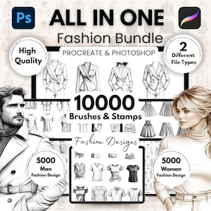 オールインワン - 10000以上のファッション服ブラシバンドル - ProcreateとPhotoshopのファッションスタンプ、女性の服ブラシ、男性の服ブラシ、デジタル