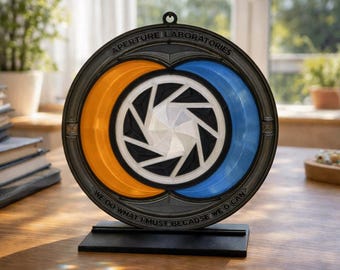 Portal Inspired Suncatcher | 3D Printed | Speedy Thing Go in Design | Desk or Window Decor