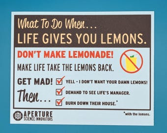 Portal 2 "Lemons" Quote 3D Printed Sign | Aperture Science | Funny Gamer Plaque