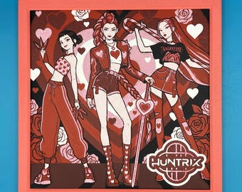 Huntrix K-Pop Demon Hunter Fan Art | Valentine Desk/Wall Art | 3D Printed Decor