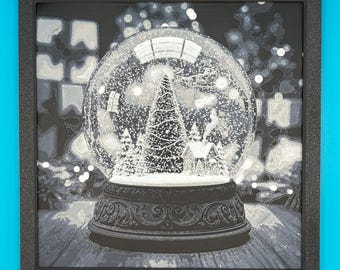 Snow Globe 3D Printed Wall Art • Winter Wonderland Scene • Framed Hueforge