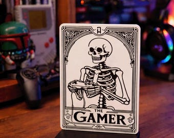 The Gamer Tarot Card Standee | Gamer Shelf Decor | Skeleton Gaming Art | 3D Printed