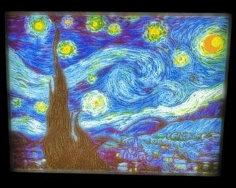 Starry Night inspired Backlit Lamp | Van Gogh Stained Glass Style 3D Printed Lithophane
