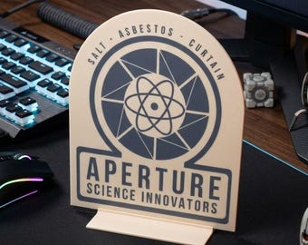 Aperture Science Innovators Desk Plaque - Retro Portal Inspired Decor - Cave Johnson Era Sign
