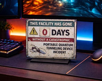 Portal Inspired Desk Sign | “0 Days Without a Catastrophic Incident” | 3D Printed Fan Art | Gaming Gift