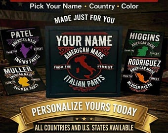 Custom Heritage Name Sign, Personalized Country Plaque, American Made