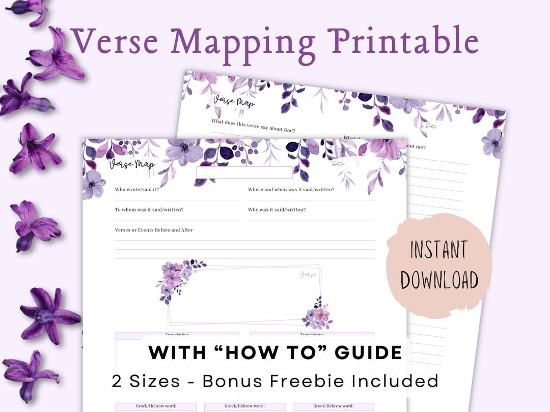 Verse Mapping Printable - Purple Watercolor Floral Design - Bible Verse ...