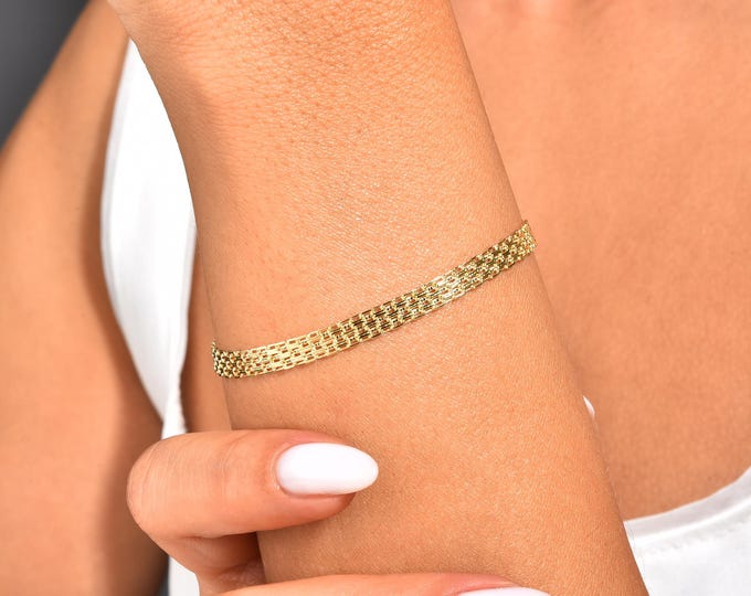 Featured listing image: 14K Solid Gold Italian Mesh Bracelet /4.30mm Elegant Bismarck Chain / Real Gold Statement Jewelry /Bracelets for women/Gift for Her