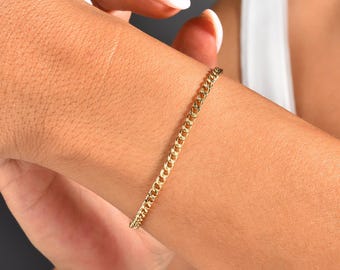 14K Gold Cuban Link Bracelet: Handmade Fine Jewelry, 2.55mm