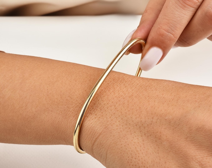 Featured listing image: 14K Real Gold Snake Chain Bracelet/İtalian Stretch Herringbone Bracelet/Flexible Handmade Snake Bracelet /mother's day gift