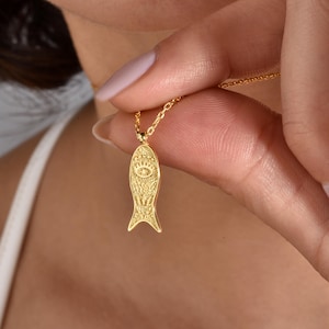 Collar de pez místico de oro real de 14 quilates / Collar de pez dorado / Collar de pez minimalista / Collar para amantes de los peces Regalo para amantes de los peces / Regalo para el día de la madre